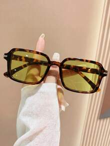1 Par de Óculos de Sol Retangulares com Estampa de Leopardo Estilo Boêmio para Mulheres, Adequado para Estilo de Rua, Viagem, Esportes, Direção, Looks de Festival, Praia, Férias, Passeios em Família, Festas, Atividades ao Ar Livre - leopardo verde - Visão 2