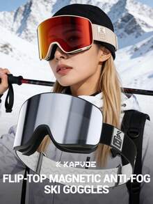 KAPVOE 变色滑雪镜，冬季户外运动翻盖式滑雪镜，雪地摩托/单板滑雪镜，防雾滑冰眼镜，男女通用，UV400 防紫外线，磁吸式雪上运动装备，滑雪配件 - 彩色 - 查看 1