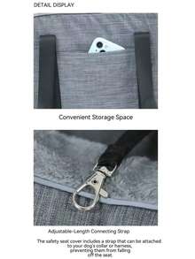 1pc New Pet Car Armrest Nest, Soft & Comfortable Pet Car Booster Seat Cover, Suitable For All Seasons, Removable & Portable Pet Carrier With Safety Buckle, Soft Cushion, Convenient For Pet Travel - Grey - View 9