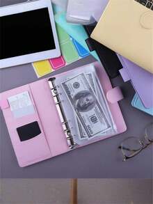 1pc A6 Zipper Pocket (With Magnetic Buckle) PU Leather Notebook, Macaron Cash Budget Notebook, Creative Accounting Notebook, Loose-Leaf Binder, Labelable Loose-Leaf Notebook - Multicolor - View 11