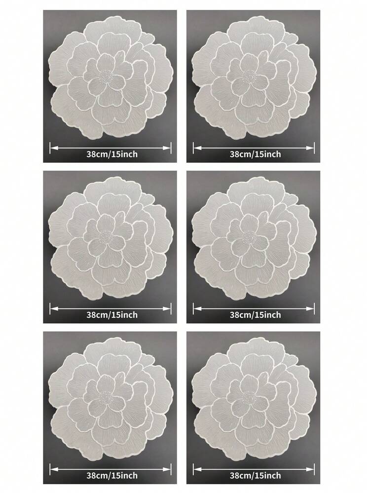 1 Stück/4 Stücke/6 Stücke/8 Stücke Set silberne, einfache PVC wasserdichte Blumen Tischsets, leicht zu reinigen, waschbar, abwischbar, rutschfest, hitzebeständig, geeignet für Raumdekoration, Esszimmerdekoration, Heimdekoration, passend für Feiertage, Geburtstage, Partys, Hochzeiten und Abendessen - Silber - Übersicht 9