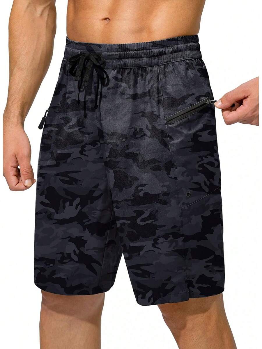Men's Swim Trunks Quick Dry Board Shorts With Zipper Pockets Beach Shorts Bathing Suits Men - No Mesh Liner - Grey Camo - 查看 1