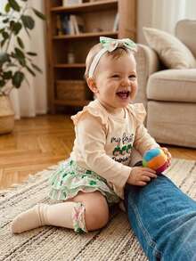 My First St Patricks Day Outfit Baby Girl Romper Shamrock Ruffle Shorts Blommers Socks Set St Patricks Dress Clothes - 杏色 - 查看 4