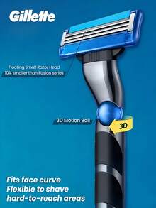 GILLETTE 吉列男士剃须刀，Mach 3 Turbo 1 手柄 + 3 个刀头替换装，三层刀片，送男友的礼物 - 安全刮鬍刀 + 刀片 - 查看 3