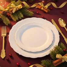 100 Pieces White Plastic Plates - White Disposable Plates - Premium Hard Plastic Disposable Plates For Wedding And Party Use Including 50 Dinner Plates 10 '' 50 Dert Plates 7.5 '' - 白色 - 查看 6