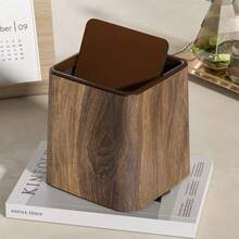 New Mini Chinese-Style Retro Wood Grain Desktop Trash Can For Hotel, Home, Kitchen, Bathroom, Living Room, And Bedroom