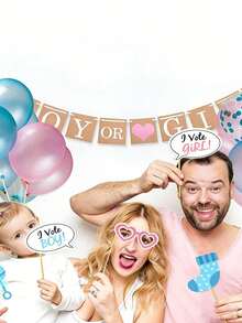 25/30pcs Baby Shower Photo Props, Gender Reveal Party (Boy Or Girl) Baby Shower/Birthday Party - Multicolor - View 4