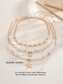 Bộ 3 mặt dây chuyền phong cách Bohemian đi nghỉ mát trên bãi biển, cá nhân hóa với các loại đá ngẫu nhiên, ngọc trai giả CCB, ngọc lam, sao biển, vỏ sò. - Nhiều màu - Xem 4