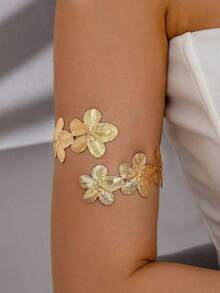 1pc Bohemian Floral Print Casual Bracelet, Versatile For Daily Wear And Vacation - Gold - View 1