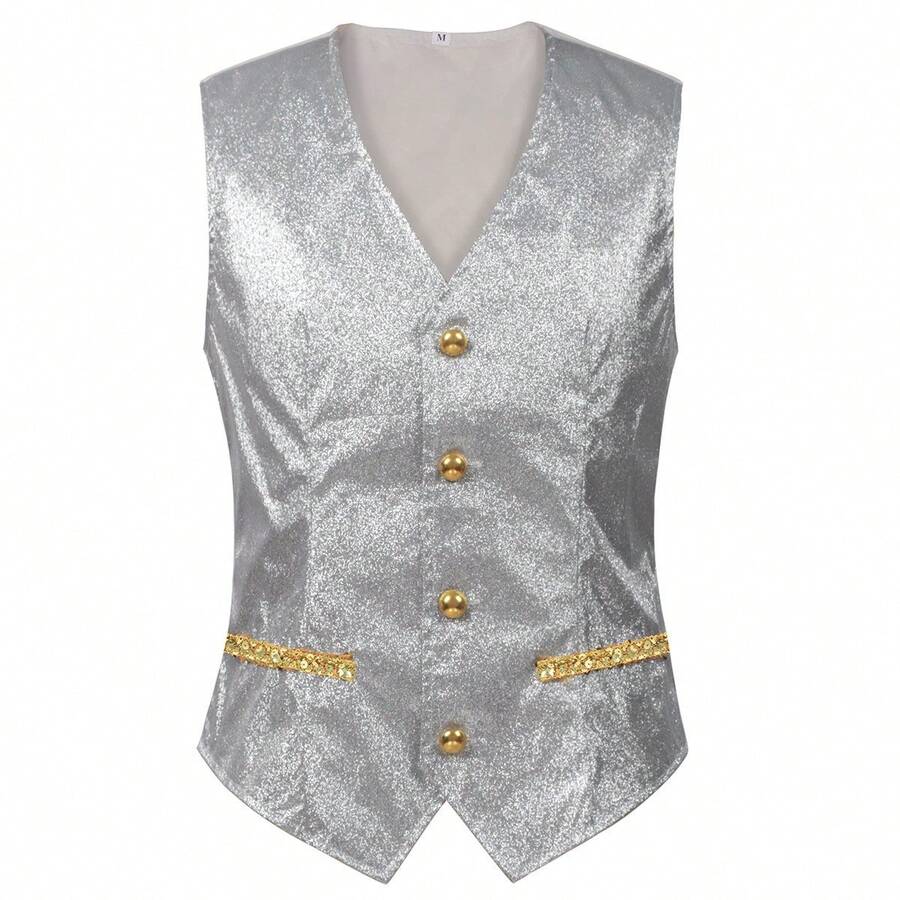 COS Costume Sequined Vest Men's Performance Costume Stage Performance Vest, Role-Playing Costume, Stage Performance Outfit - 銀色 - 查看 1