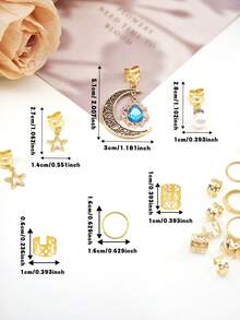 44件套星月发饰，镶嵌水钻，适用于女士辫子、珍珠、脏辫等多种发饰。 - 金色 - 查看 6