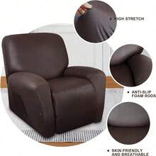 Trugenix-Recliner Sofa Covers - Leather Like Recliner Sofa Covers 3 Seater Recliner Couch Covers For 3 Cushion Couch 8 Pieces Washable Stretch Reclining Sofa Slipcovers (Brown)-GP - 01-巧克力 - 查看 11