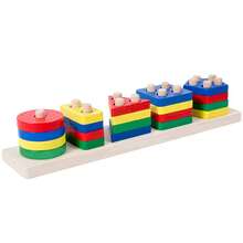 Wooden Stacking Toy - Colorful Stacking Blocks, Shape Sorting Tower, For Shape Recognition And Motor Skill Training, Educational Building Blocks
