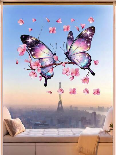 1 st fönsterdekal med fjärilar och blommor, med mjuk botanisk estetik, lämplig för glasfönster, glasdörrar, kök och ateljéer, perfekt för dig som gillar heminredning, utmärkt present eller säsongsbetonad dekoration