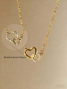 时尚心形水钻吊坠项链，精致锁骨链，百搭女士饰品 - 金黃色 - 查看 6