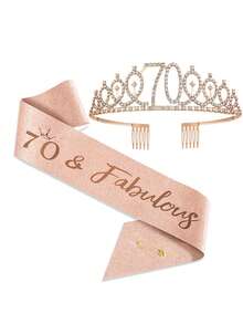 女士70岁生日装饰品，70岁生日绶带，皇冠/头饰。女士70岁生日礼物，创意70岁生日装饰礼品