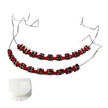 ALQD 1 Set Brackets Falsos Para Dientes,Braces Kit With Brackets & Wire, Dental Students & Orthodontic Practice,Brackets Para Dientes (Red) - 透明的 - 查看 2