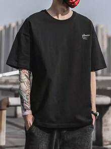 Men's New Low-Cut Long Sleeve T-Shirt With Print Pattern, Versatile And Comfortable For Fall/Winter - Black - View 2