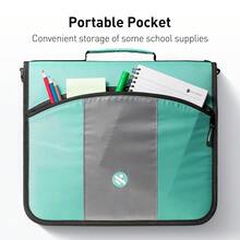 Zipper Binder 3 Ring, Round Ring Binder With 600 Sheets Capacity, Expanding Files, Handle And Shoulder Strap Included, Green - Màu xanh lá - Xem 3