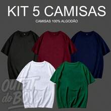 Set Of 5 Plain Basic Comfortable T-Shirts For Everyday Wear, Various Colors, Versatile, 100% Cotton 30.1 Streetwear!! Men's Basic Premium Casual Spring Summer - 黑-白-綠-藏青-酒紅 - 查看 1