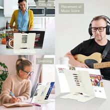 Book Stand Metal Desk Book Holder, Book Holders For Reading Hands Free, Adjustable Cookbook Documents Holder, Portable Bookstand For Music Books, Textbook, Recipe, Tablet, Ipad (Milky White) - MilkyWhite - View 8