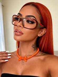 1pc Y2K Wraparound Fashion Fashion Glasses, Millennium Futuristic Style, European & American Style Glasses, Integrated Personalized Eyewear - Brown - View 2