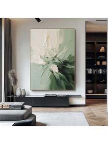 Frameless Modern Minimalist Green And Beige Abstract Wall Art - Suitable For Contemporary Home Decor, Wall Art Decoration