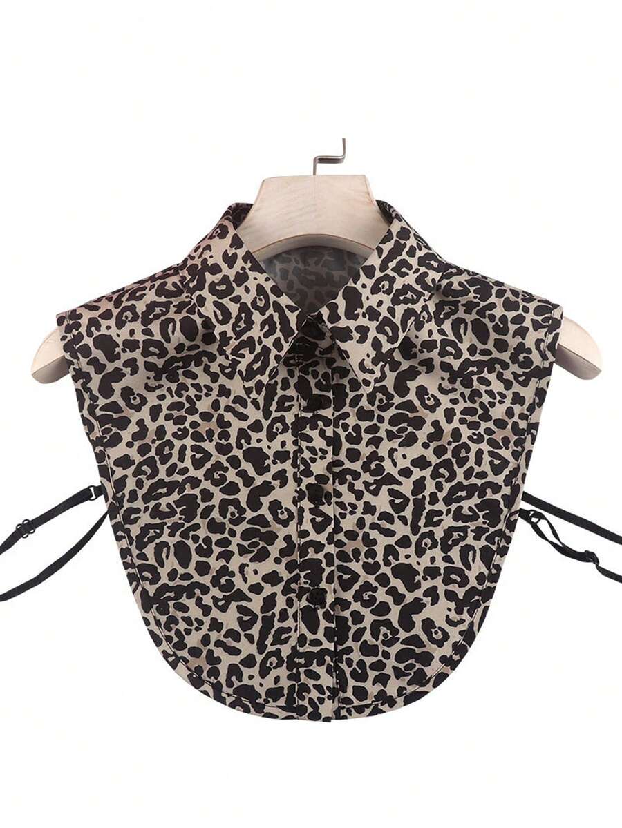 Women Detachable Faux Collar Leopard Leopard Print Blouse Half Shirt Lapel False Collar Crop Top Clothing Accessory - Small Leopard Print - View 1