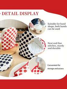 مجموعة قفازين قصيرة على شكل منقار البط، تتميز بنمط نقطي بسيط وبطانة مقاومة للحرارة مسمكة قادرة على تحمل درجات حرارة تصل إلى 250 درجة مئوية/482 درجة فهرنهايت. مثالية للاستخدام في المطبخ المنزلي، هذه القفازات المقاومة للحرارة مناسبة للطهي والخبز والشواء. - متعدد الألوان - مشاهدة 7