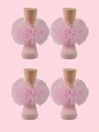 2双女童荷叶边花边袜子，蓬松公主风婴儿幼儿柔软袜子