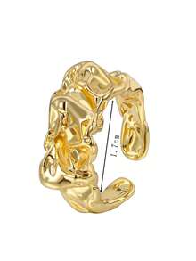 Charm-In Bague ouverte irrégulière à texture fondue plaquée or - Accessoire artistique audacieux pour le quotidien, la rue ou les fêtes. Cadeau unique pour les adeptes de la mode - Doré - Voir 5