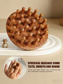 2pcs/Set Natural Sandalwood Coarse Tooth Head Massage Comb, Round Scalp Massage Wide Tooth Comb, Facial Massage Small Tool, Compact And Portable Unisex Hair Brush - Brown - View 3