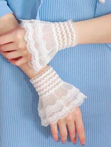 Vintage Hollow Out Lace Sleeve Gloves - 白色-1 - 查看 6