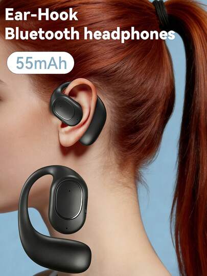 1 pieza Auricular Bluetooth con gancho para la oreja, negro y blanco, cómodo de llevar, Bluetooth V5.4, ajuste , batería de 55mAh de larga duración, adecuado para deportes, uso diario, música hip-hop y talla grande. Diseñado para uso en un solo oído (solo oído izquierdo).