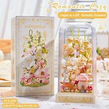 New Square Eternal Flower Strap Transparent Dust Cover, Independently Assembled Building Block Flowers, Simulated Flower Creative Ornaments, Display Ornaments, Suitable For Giving Friends Holiday Creative Gifts, Birthday Gifts - Multicolor - View 12