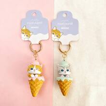 Miniso Móc khóa 3D hình kem hồng Mofusand, chất liệu PVC, hình mèo lè lưỡi nheo mắt + kem 3D, nhỏ gọn và dễ mang theo, thích hợp làm phụ kiện chìa khóa/trang trí ba lô/móc khóa dễ thương mang theo hàng ngày (1 chiếc) - Hồng - Xem 8