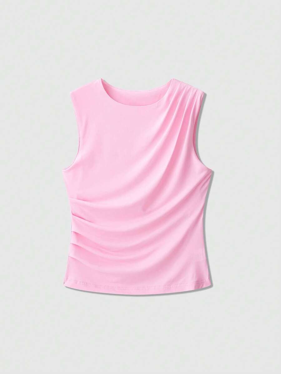 Elegant Solid Color Draped Camisole Top, Summer Casual Pink - Pink - View 1
