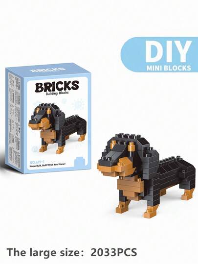 Mini Building Block Animal Dog Set - Dachshund, Poodle, Schnauzer, Labrador, Teddy Bear, DIY Assembly Toy, Building Blocks, Desktop Decor, Desktop Toy, Birthday/Holiday Gift Decoration, Suitable For Desk, Bedroom, Room, Dogs, Building Blocks, Gift, Valentine's Day Gift. (Styles And Accessories Are Randomly Shipped.)