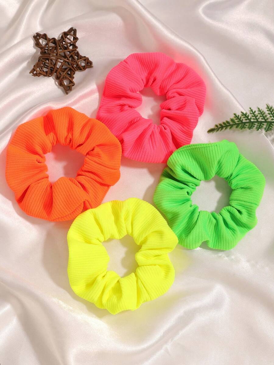 4条纯色加粗条纹荧光绿发圈及发饰，发绳，发圈发带，马尾辫发圈，发圈，节日，派对