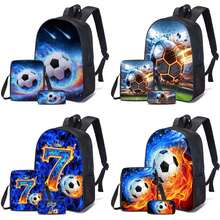 3-pack ryggsäckar, fotbolls-/matchmönster, unisex, inkluderar axelväska, pennfodral och ryggsäck