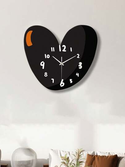 1个，镜面心形挂钟，情侣家居装饰钟，静音挂钟，无滴答声。适用于客厅、卧室和办公室的墙面装饰。情人节礼物，生日礼物。