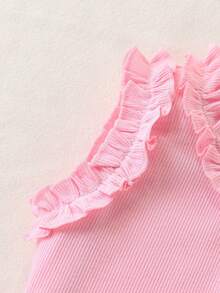 Children's Pink Sleeveless Top And White Tulip Shorts Two Pieces Set - Pink - View 4