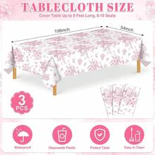 3 Pack Pink Floral Plastic Tablecloths, 54 X 108Inch Tea Party Tablecloth Disposable Vintage Table Cloth Pink And White Porcelain Tables Decor For Anniversay Valentine's Birthday Garden Wedding Party - Nhiều màu - Xem 2
