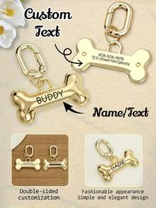 1个定制个性化刻字防丢狗牌 - 骨头形状宠物身份牌,采用耐用的双面镀金材质和圆环制成,光滑闪亮,适合各种场合,3D合金吊坠项链挂饰 - 彩色 - 查看 3