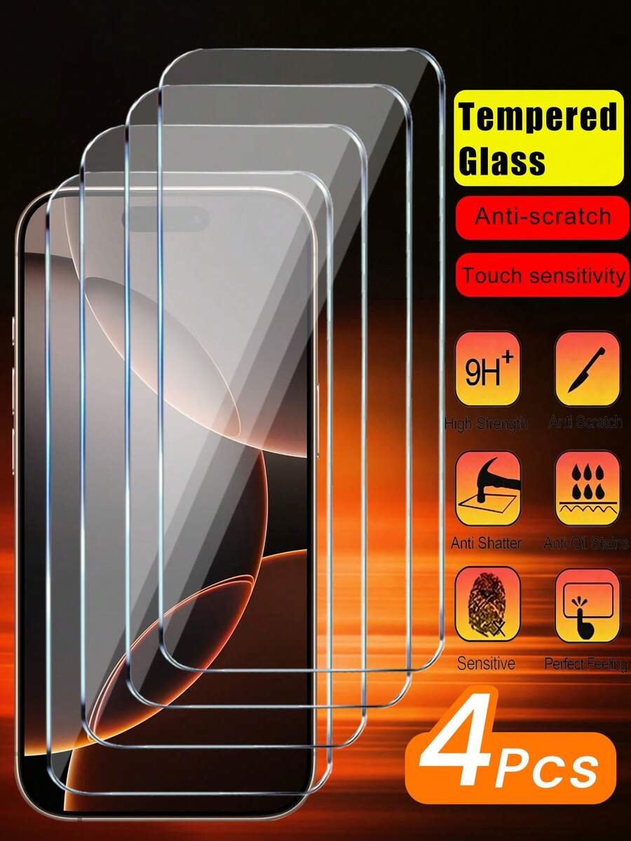 4 Packs Clear Tempered Glass Screen Protector For IPhone 16 PRO MAX 17 Pro Max 16 17 17 Pro 16 Pro 15 Pro Max 15 15 Pro 15 Plus 14 13 12 11 Pro Max [9H Hardness] - HD Screen Tempered Glass, Anti-Scratch, Easy To Install [Fits Protective Case] [No Bubbles], Valentine's Day Gift - Clear - View 1