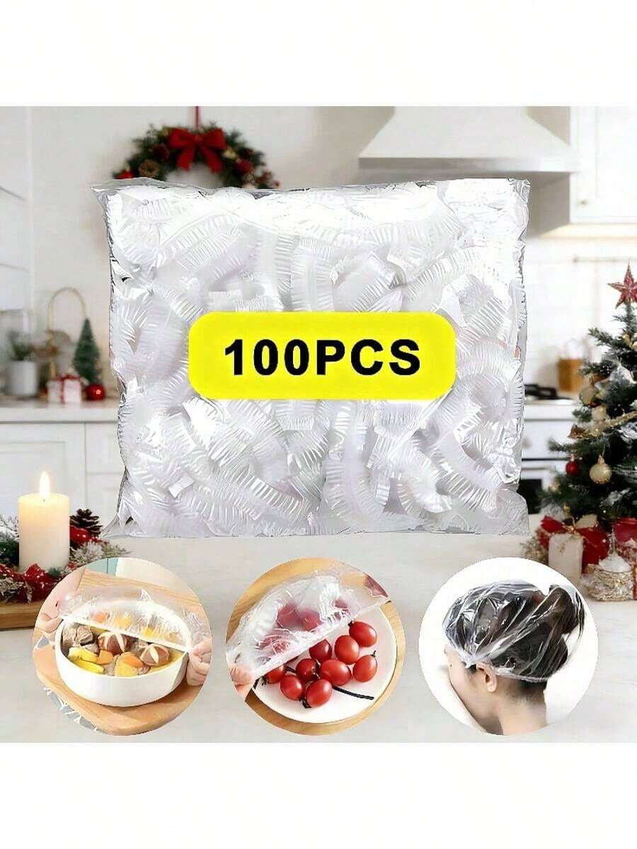 100片一次性食品保鲜盖,食品保鲜膜。采用PE材质,结实耐用。弹性好,密封性佳。适用于厨房和冰箱中剩菜剩饭和水果的保鲜,适用于各种菜肴。密封保鲜,防尘、防虫、耐腐蚀。厨房食品储存必备用品。 - 無色 - 查看 1
