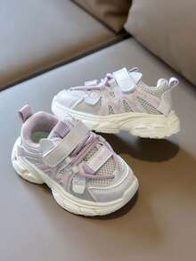 1 Pair Kids' Breathable Mesh Chunky Sneakers, Unisex Children Hook And Loop Sports Shoes, Lightweight Soft Bottom Casual Shoes, New Versatile Kids Footwear - Pink - View 2