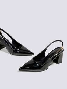 7cm Black Chunky Heel Party High Heels, Formal Dress Pumps - Black - View 3