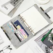 A5 Binder 6 Ring Personal Planner Budget Cover Marble Gray Notebook For Filler Loose Leaf Paper - 大理石灰 - 查看 3
