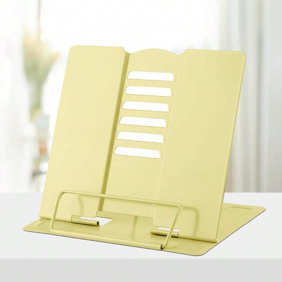 Book Stand Metal Desk Book Holder, Book Holders For Reading Hands Free, Adjustable Cookbook Documents Holder, Portable Bookstand For Music Books, Textbook, Recipe, Tablet, Ipad(Light Yellow) - 淺黃色 - 查看 1